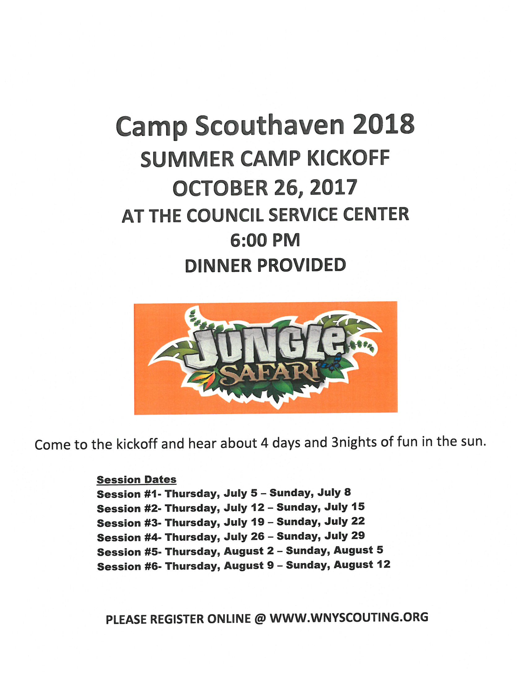 Camp Scouthaven 2018 Summer Camp Kickoff - October 26, 2017